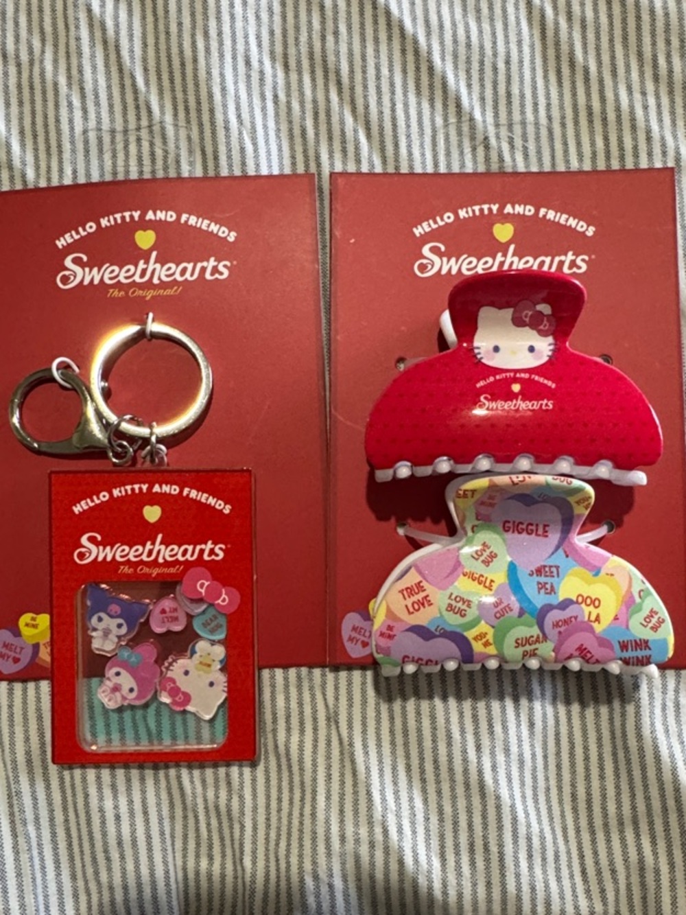 Hello Kitty Sweethearts Pink Red Hair Clip and Keychain Set
